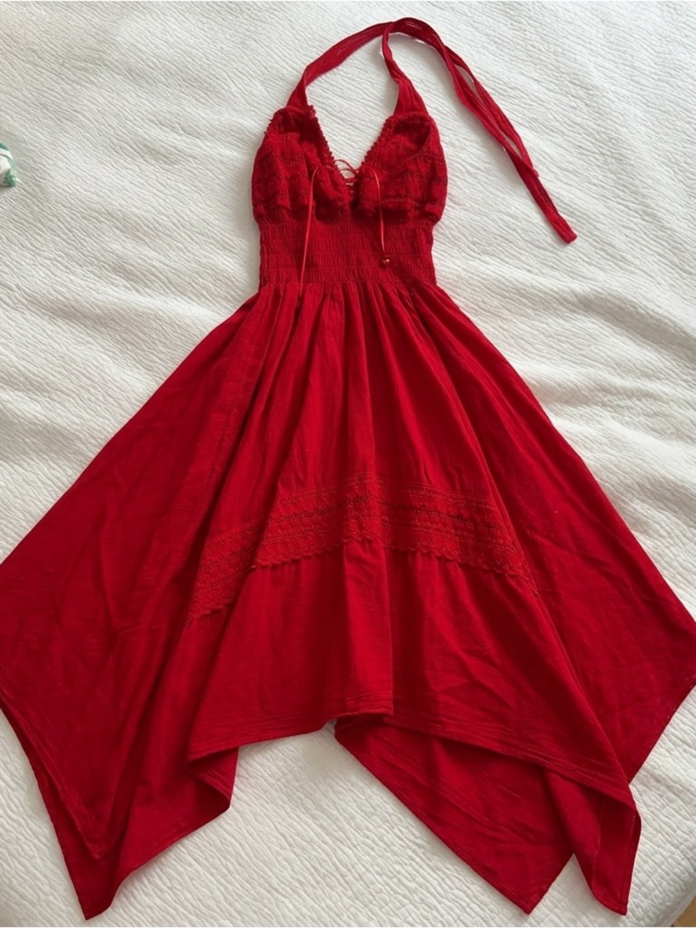Red Halter Handkerchief Hem Dress - Brand Unspecified